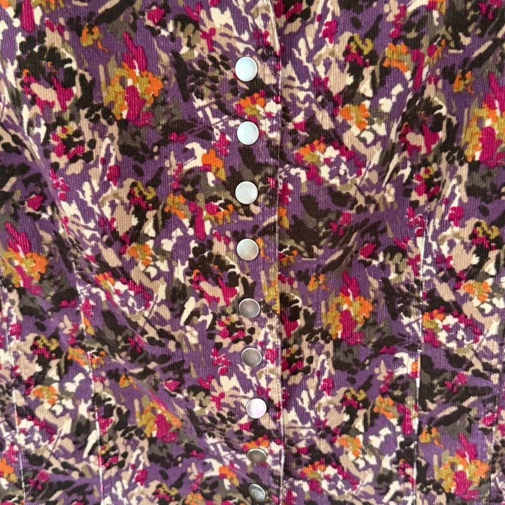 VTG Christopher‎ & Banks Blazer Corduroy Floral Snap Front Purple Petite Large